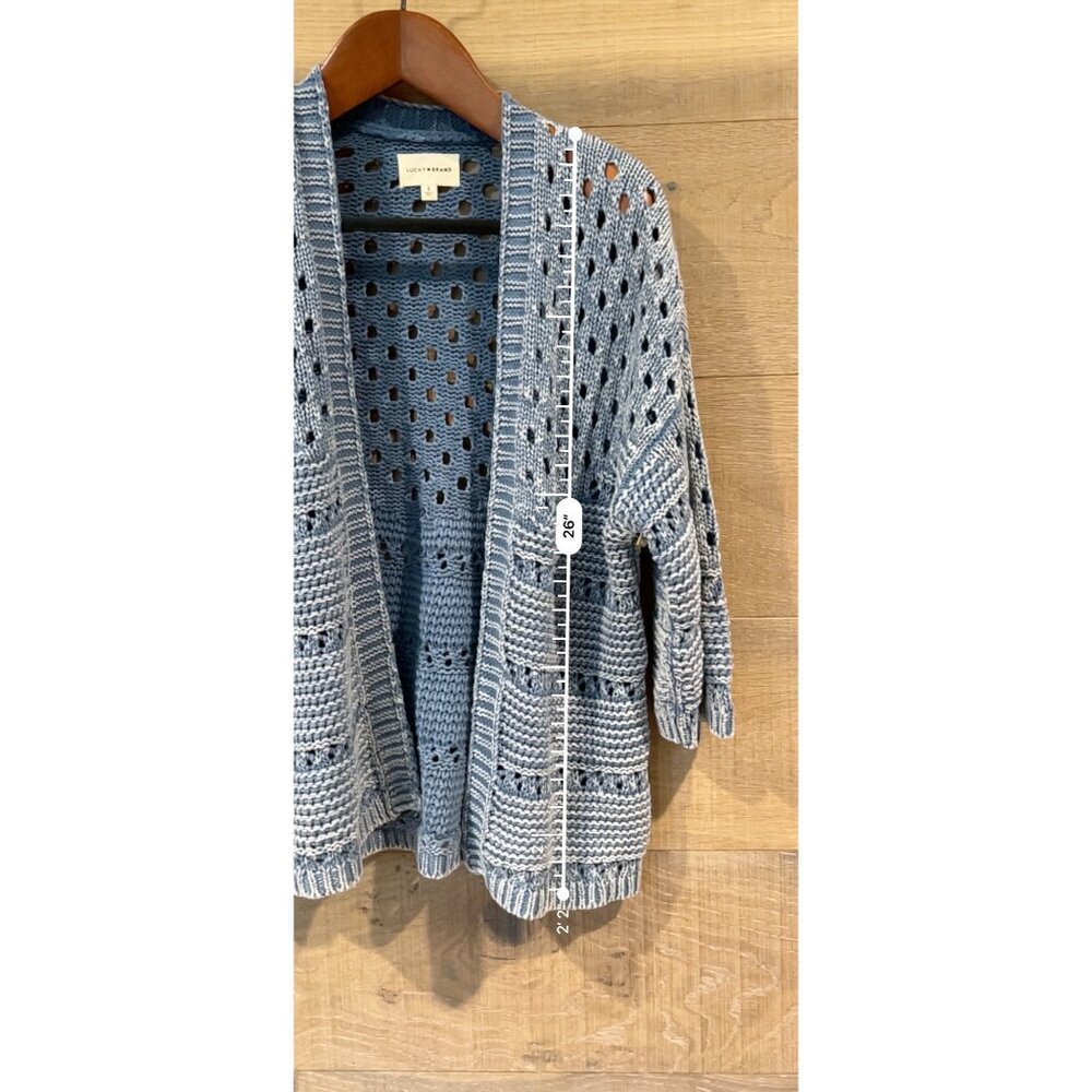 Lucky Brand Women's blue Cotton Crochet Open-Front Cardigan Sweater size S - Picture 6 of 8